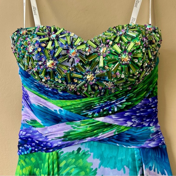 Tony Bowls Paris Watercolor Sequin Rhinestone Strapless Gown Prom Dress Size 2 - Picture 8 of 14